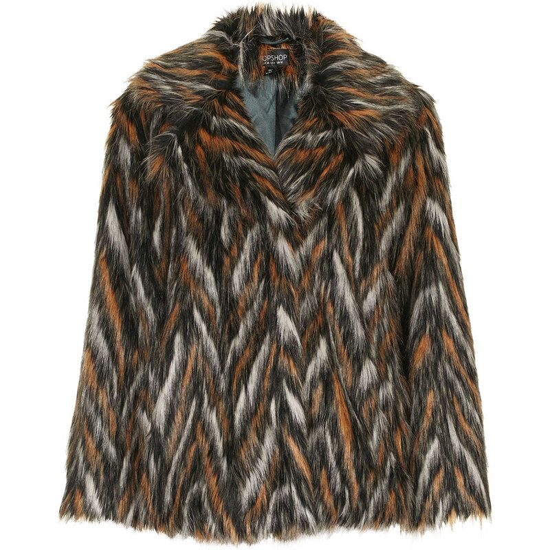 Topshop Chevron Patterned Faux Fur Coat