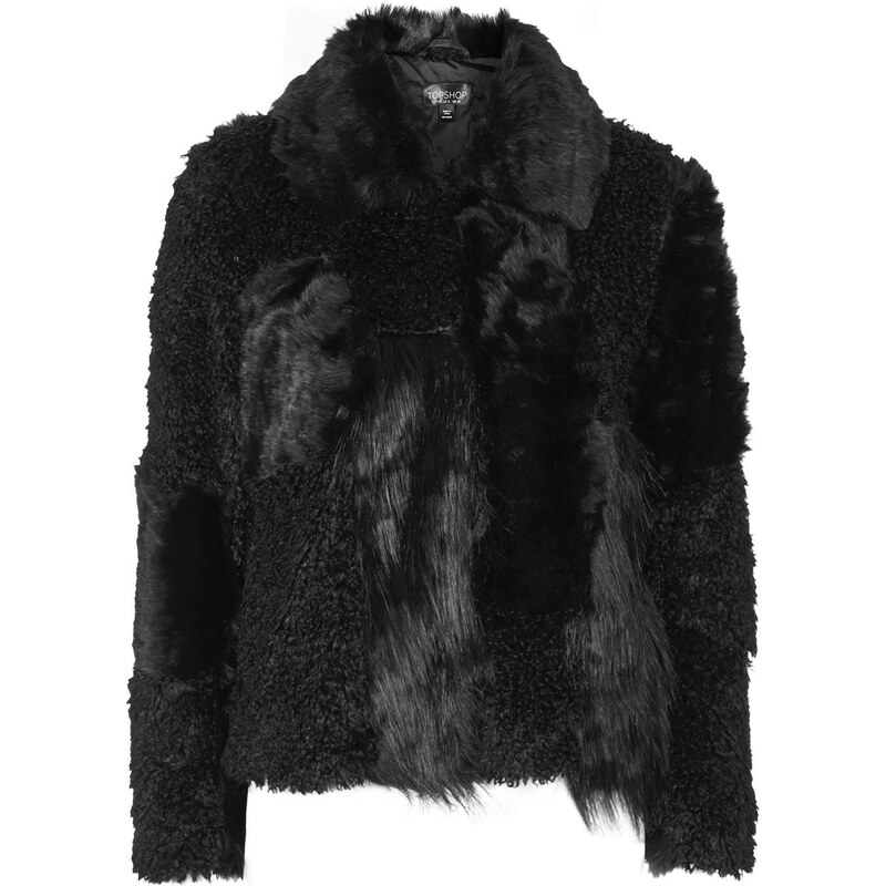 Topshop Faux Fur Patchwork Coat