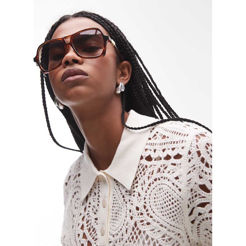 Le Specs fortune teller oversized aviator sunglasses in dark tort with 105920980
