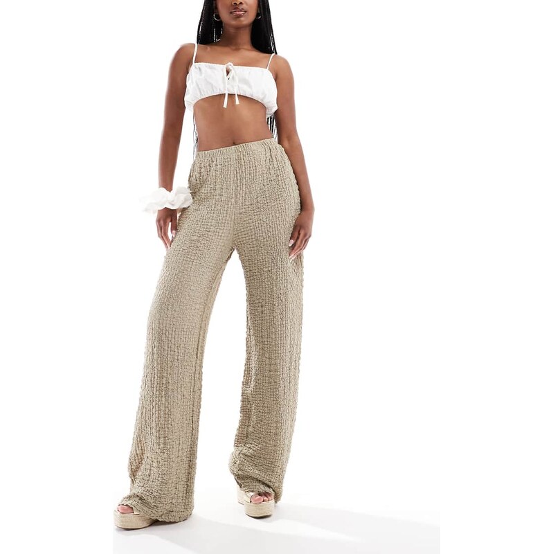 ONLY textured wide leg trousers in beige-Neutral 105671903