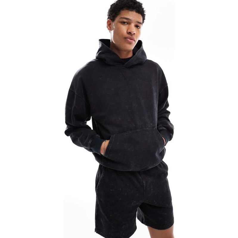 ONLY & SONS washed hoodie co-ord in black