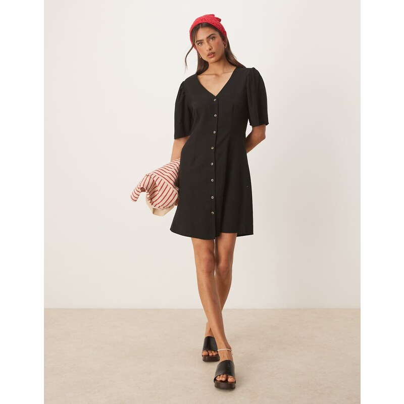 JDY linen mix mini shirt dress in black 105682425