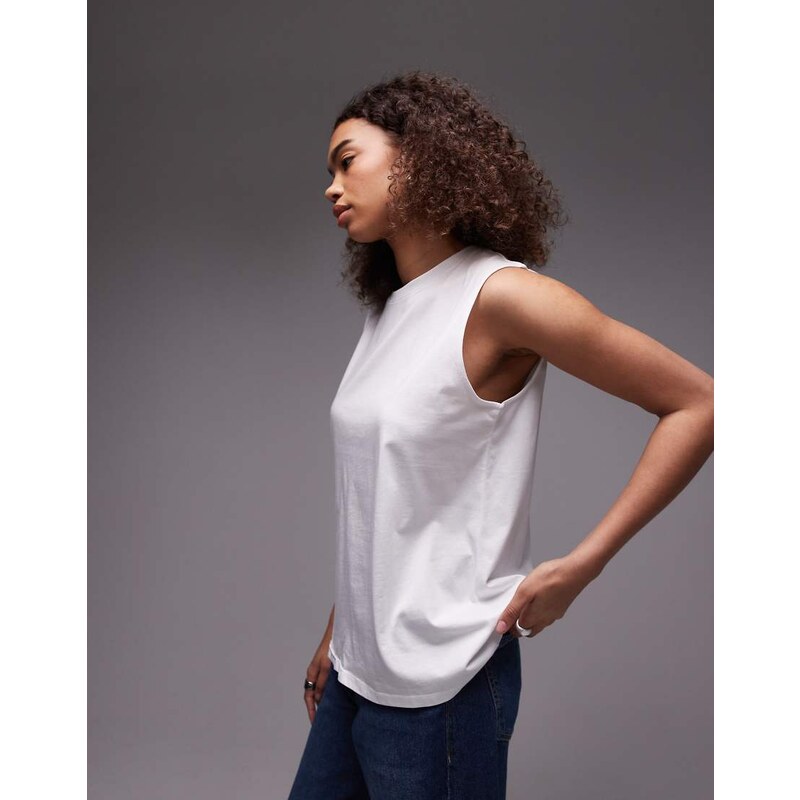 ARKET jersey t-shirt top with cap sleeves in white 105672345
