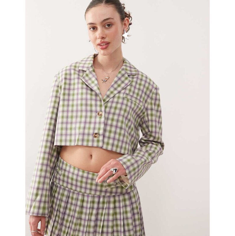 COLLUSION tailored 90s crop blazer co-ord in check-Multi 105671806