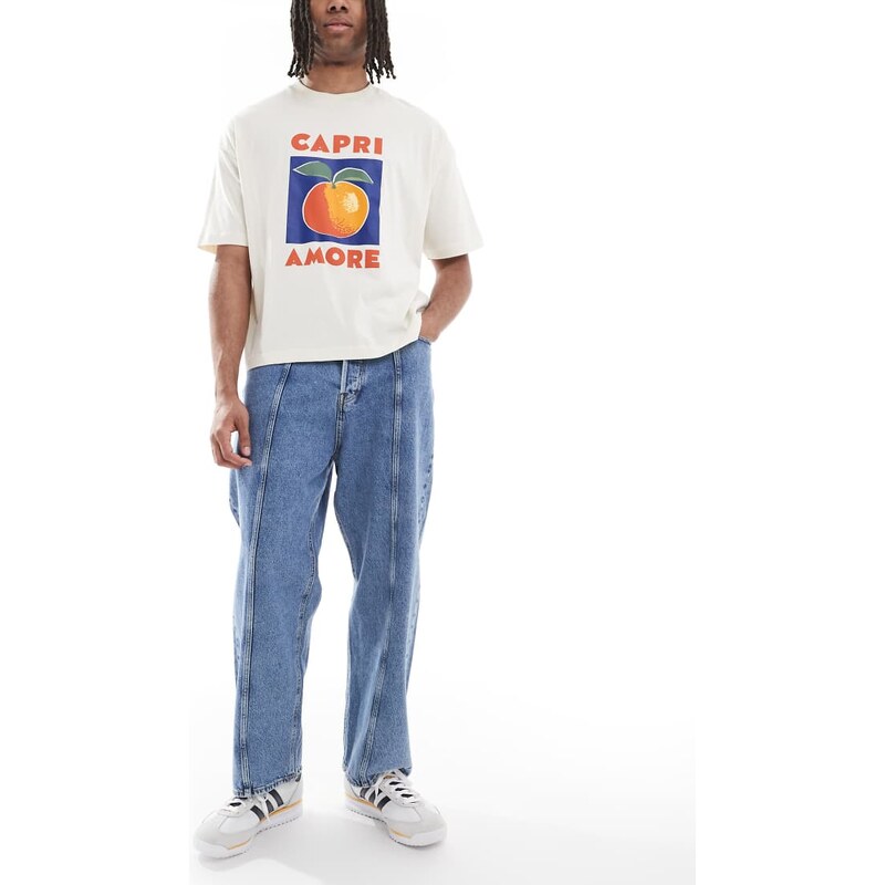 Jack & Jones baggy fit jeans with seam detail in mid blue