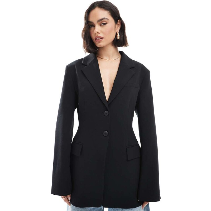 ASOS DESIGN tailored cinch waist blazer in black