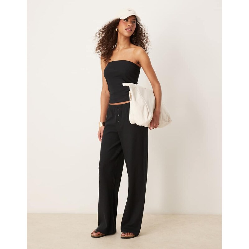 ASOS DESIGN wide leg waffle trouser in black