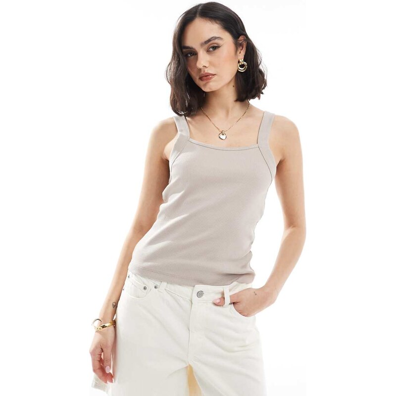 ASOS DESIGN chunky strap square neck cami in taupe-Neutral 105671894