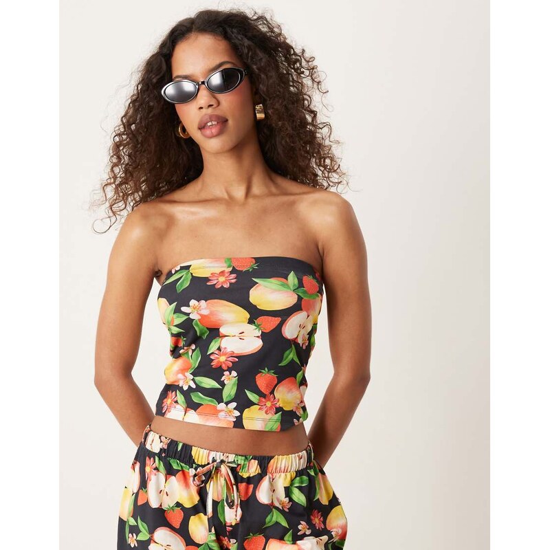 ASOS DESIGN long line bandeau co-ord in fruit print-Black 105671916