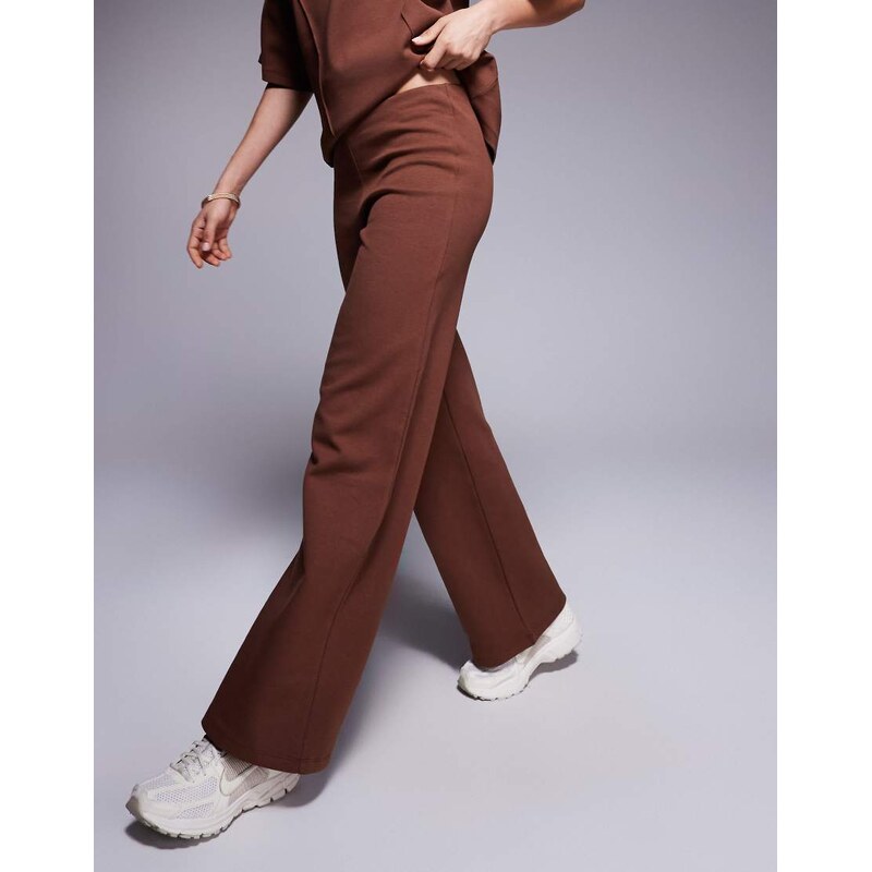 ASOS DESIGN interlock wide leg trousers co ord in brown