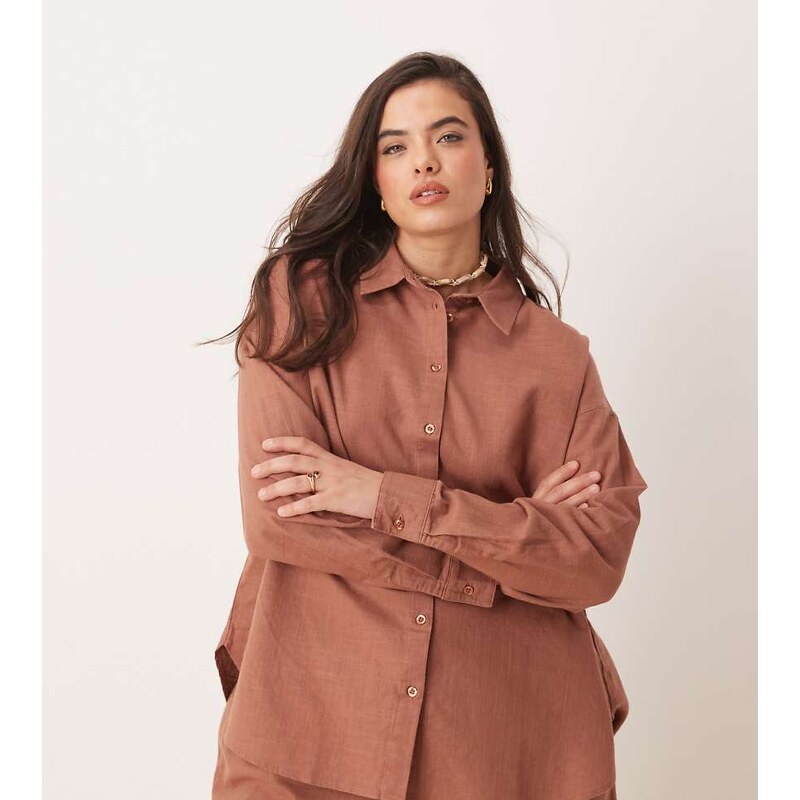 ASOS Curve ASOS DESIGN Curve oversized linen look shirt co-ord in 115510413
