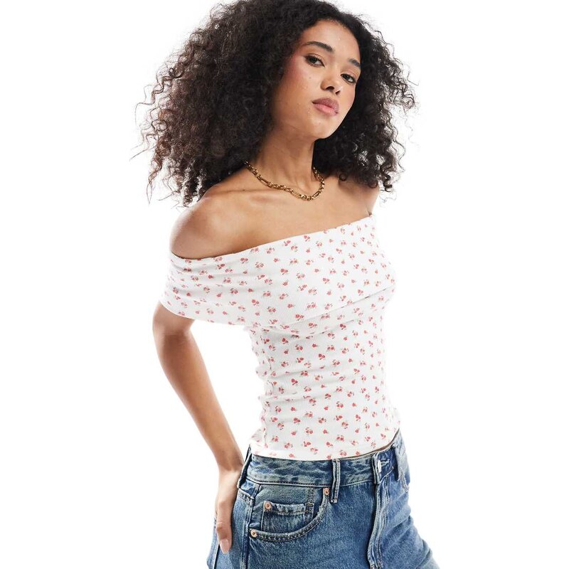 Hollister off the shoulder short sleeve rose top in white 105672019