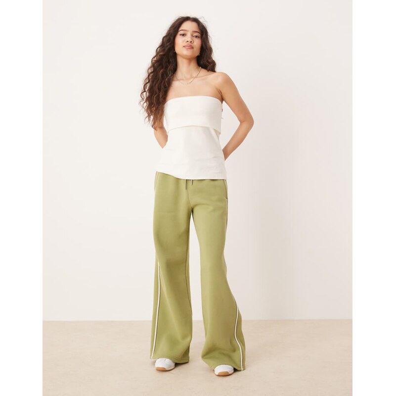 Abercrombie & Fitch mid rise wide leg jogger in sage green 105672296