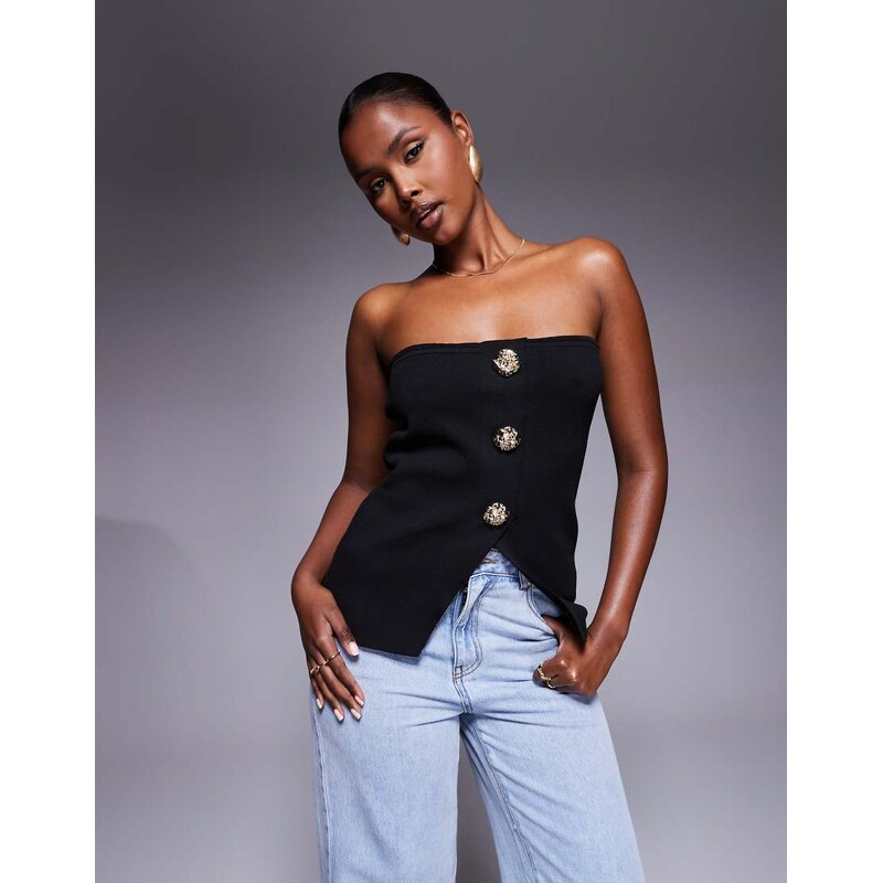 ASOS DESIGN DESIGN knitted button front bandeau with gold buttons in 105672067