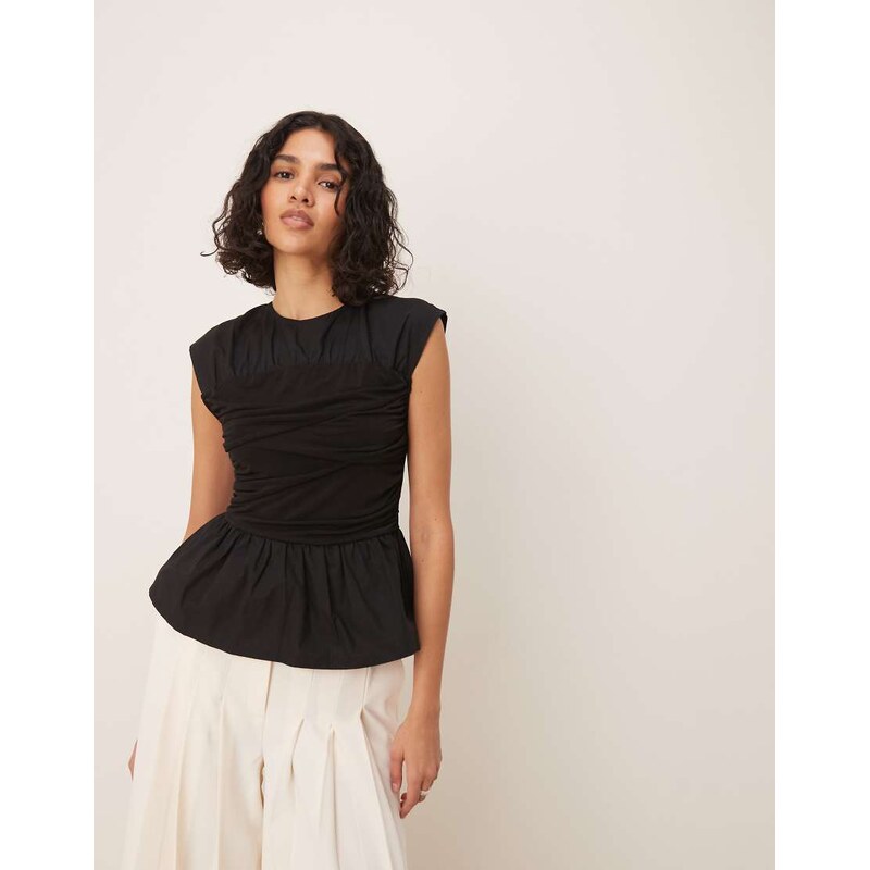 ASOS DESIGN woven mix bandage top with ruching detail in black 115443655