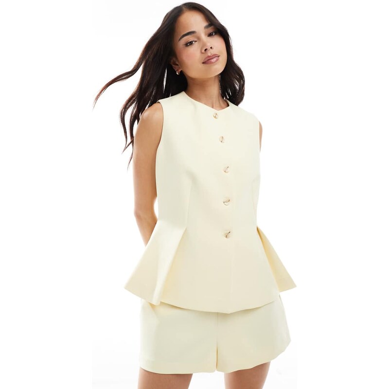 ASOS DESIGN tailored peplum waistcoat in buttermilk-Yellow