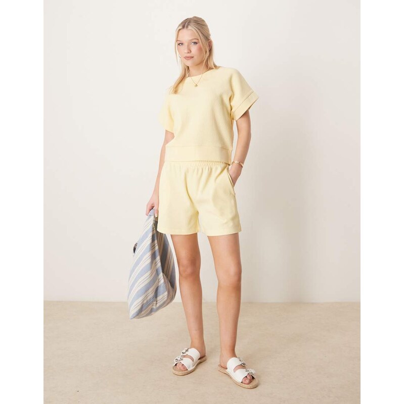 ASOS DESIGN longline waffle short in lemon-Yellow