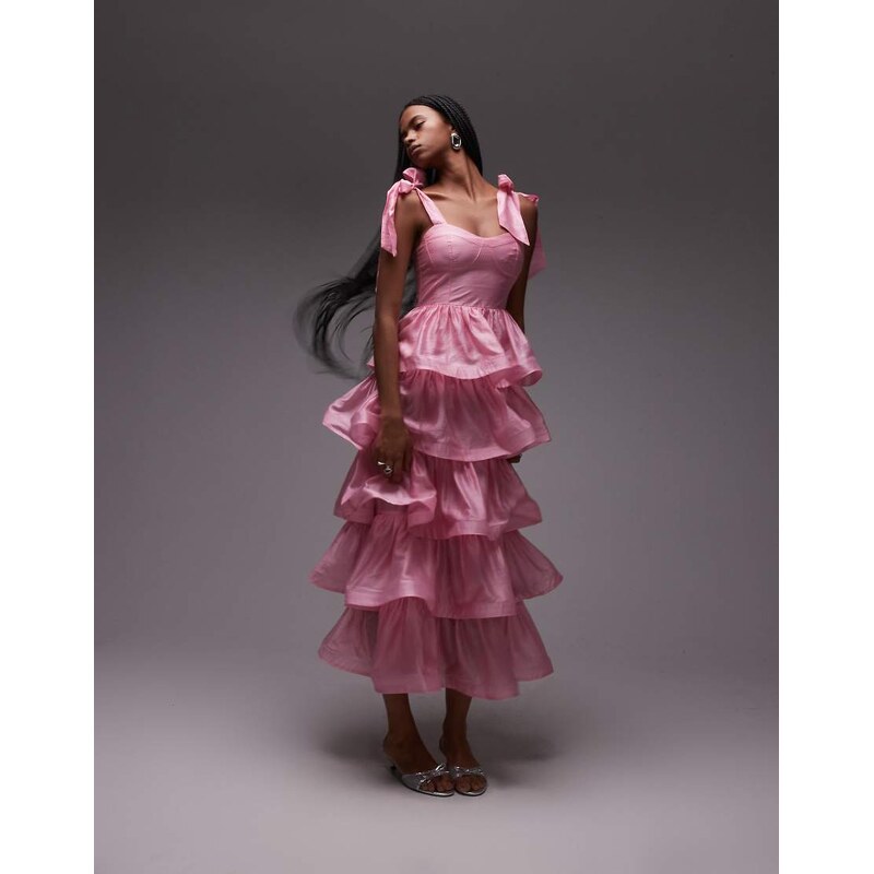& Other Stories corset front tiered maxi dress in pink 105672136