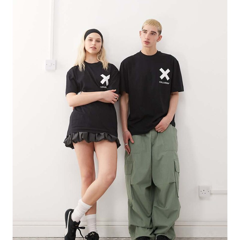 COLLUSION Unisex logo cotton t-shirt in black