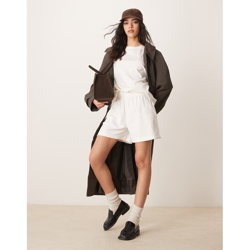 ASOS DESIGN longline heavyweight chunky rib short co-ord in cream 105674232