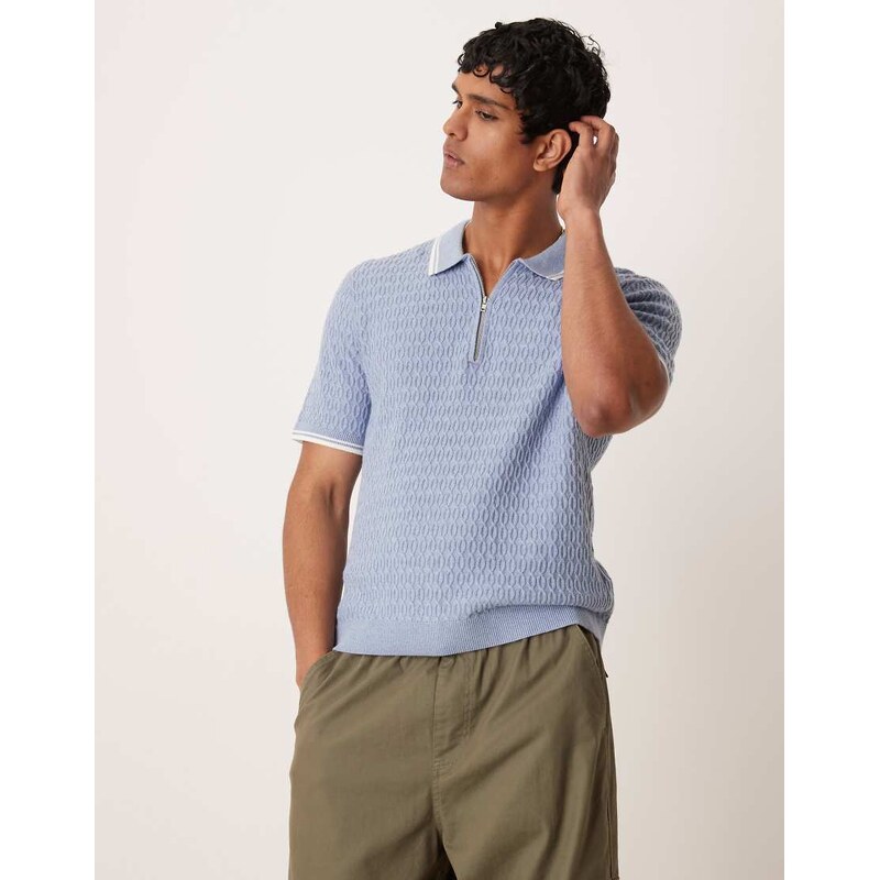 Abercrombie & Fitch knitted half zip polo top with contrast binding in 105682584