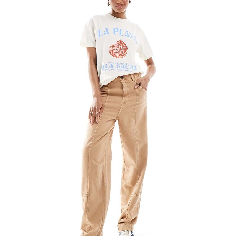 ASOS Tall ASOS DESIGN Tall laundered seamed barrel trousers in sand 115510736