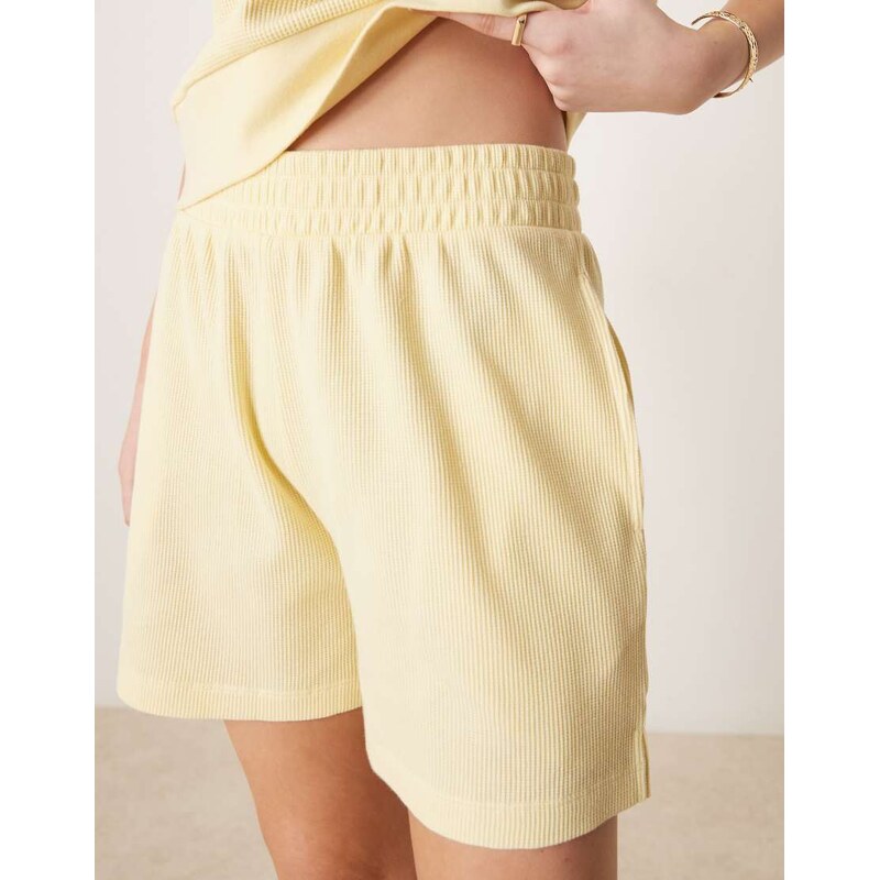 ASOS DESIGN longline waffle short in lemon-Yellow