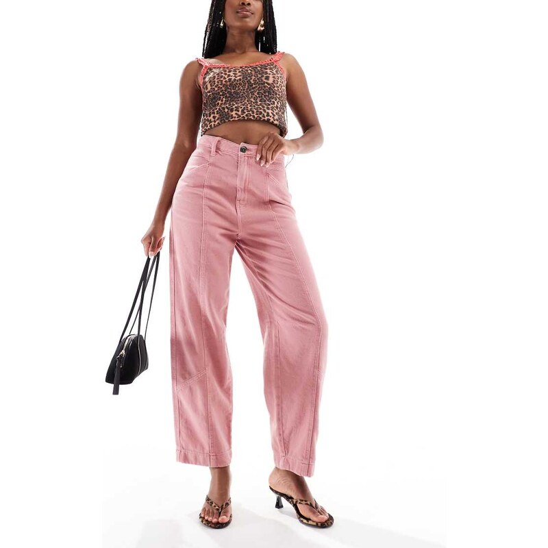 ASOS DESIGN laundered seamed barrel trousers in rose-Multi 107811525