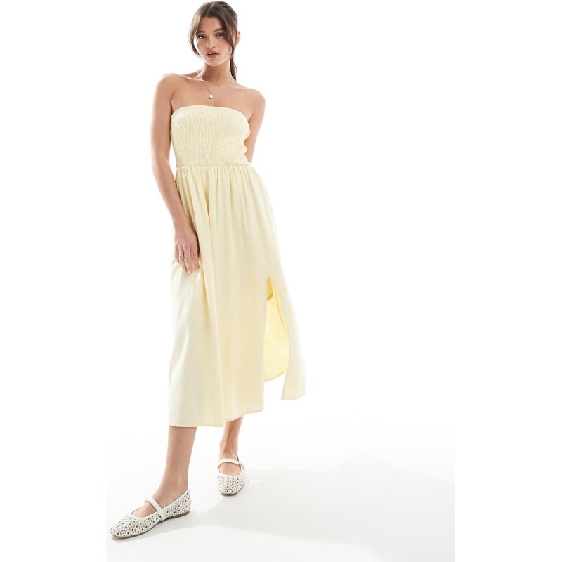 Hollister strapless drop waist panelled midi dress in lemon
