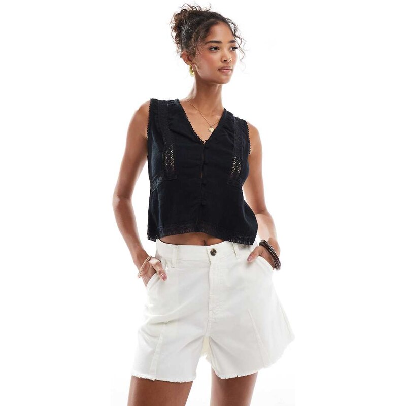 ASOS DESIGN washed a line shorts in cream-Multi 105833937