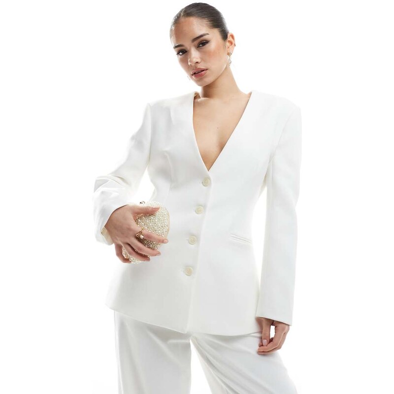 Six Stories Bridal collarless tailored blazer co-ord in ivory-White 105819517