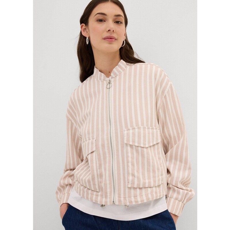 bonprix Bunda bomber se lněným vzhledem béžová Žena 106159344