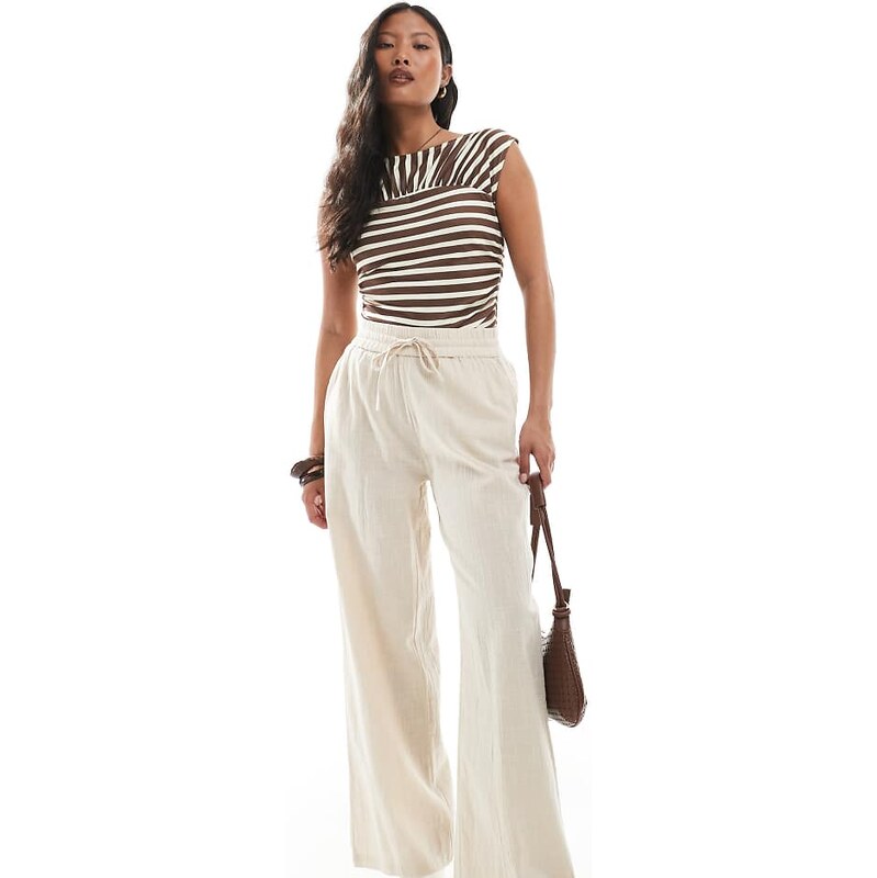 ONLY Petite wide leg linen look trousers in beige-Neutral 105682378