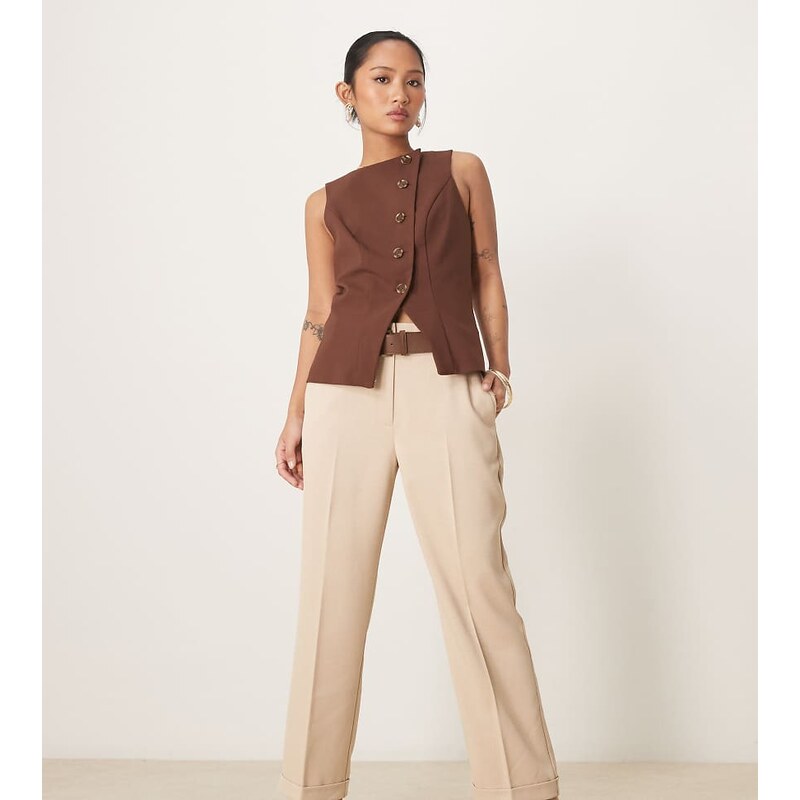 ASOS DESIGN Petite tailored slim straight trousers with belt in