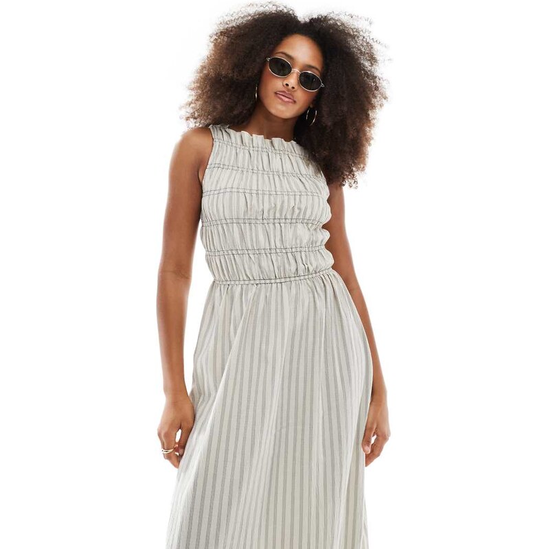 Daisy Street gingham maxi dress with shirred bodice in beige-Neutral 105682485