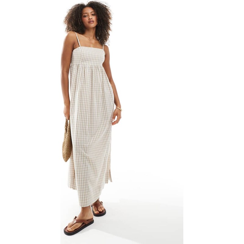 Daisy Street chuck on maxi dress with tie back in blush gingham