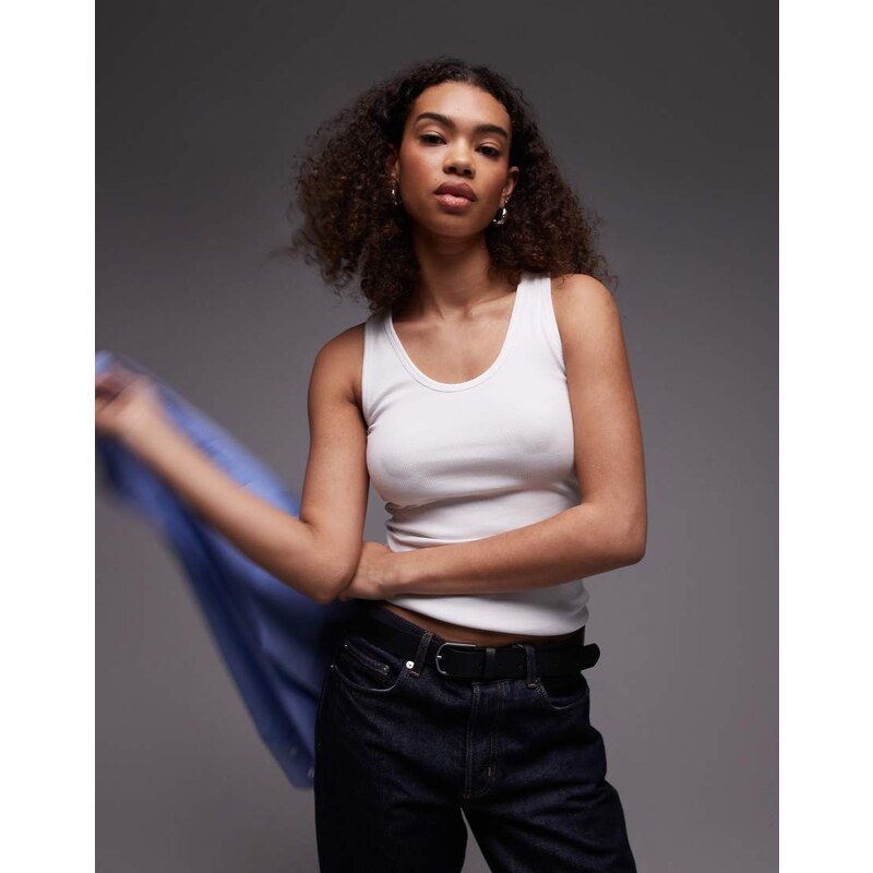 ARKET jersey ribbed vest top with scoop neck in white 105682596