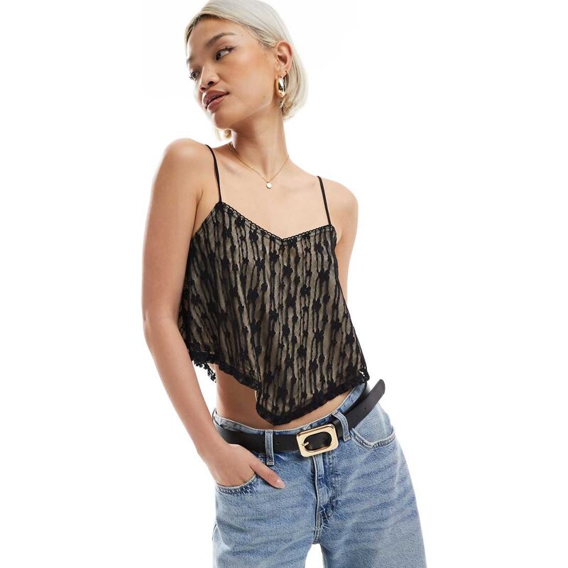 Miss Selfridge lace floaty split back cami top-No colour 113435124
