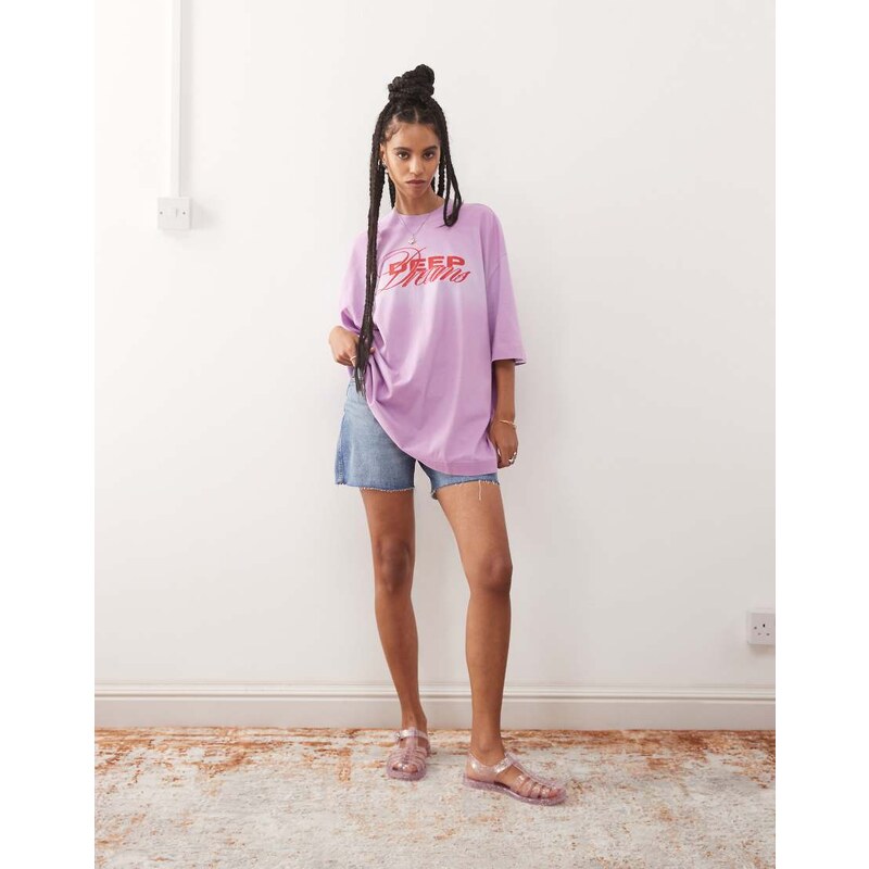 Weekday oversized t-shirt with deep dreams graphic print in pink and 105682846