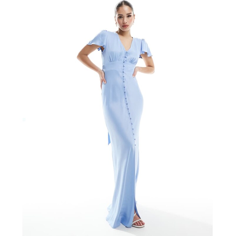 Maids to Measure Bridesmaid button front maxi dress in cornflower blue 105682544