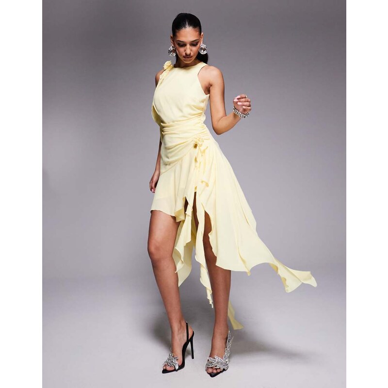 Bardot corsage ruffle mini dress in lemon-Yellow 105686710