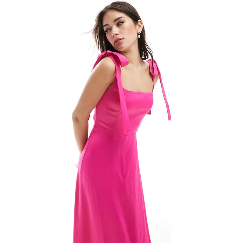 Maids to Measure Bridesmaid tie shoulder maxi dress in hot pink 105695731