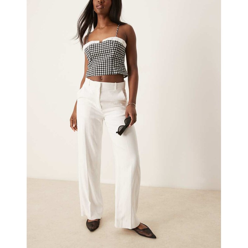 Abercrombie & Fitch classic high rise wide leg trousers in white 105686794