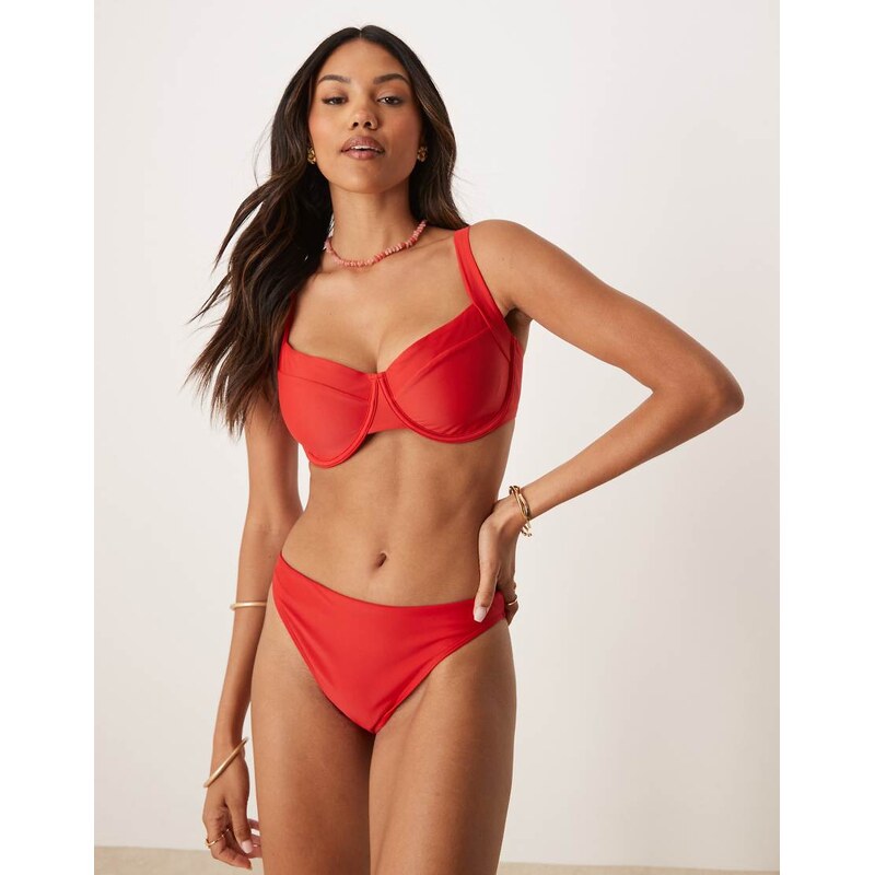 Abercrombie & Fitch curve wide strap bikini top co-ord in red 105686828