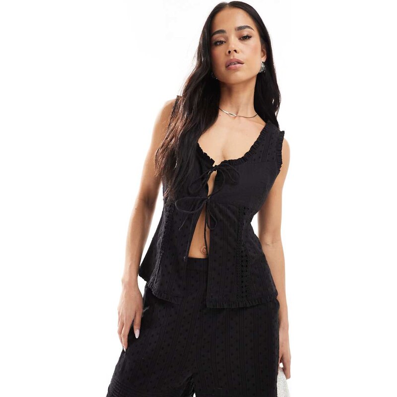 ASOS DESIGN cut and sew broderie top co-ord in black 105695508
