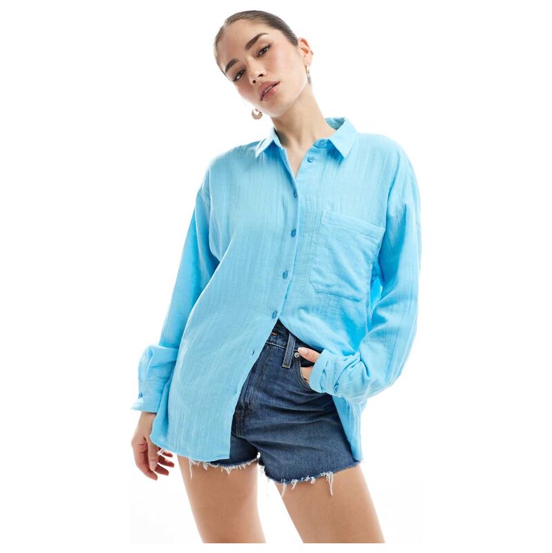 ASOS DESIGN oversized textured cotton co-ord shirt in blue 106580054