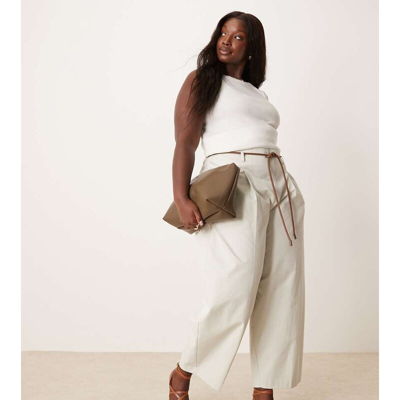 ASOS DESIGN Curve tailored extreme barrel trousers with pleat detail 105691056