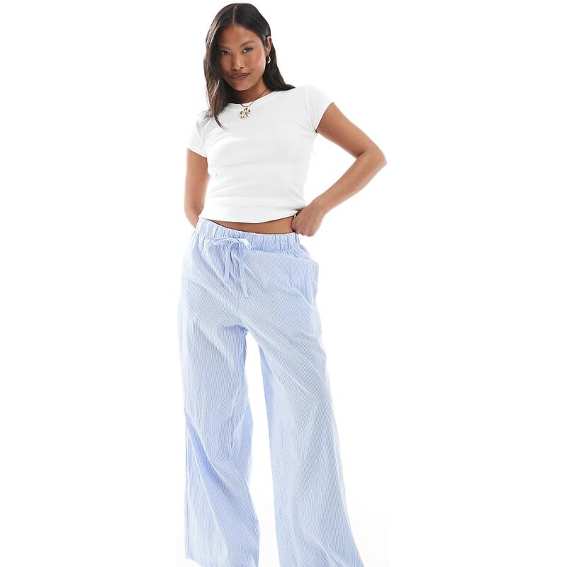ONLY Petite wide leg trousers in blue stripes 105691045
