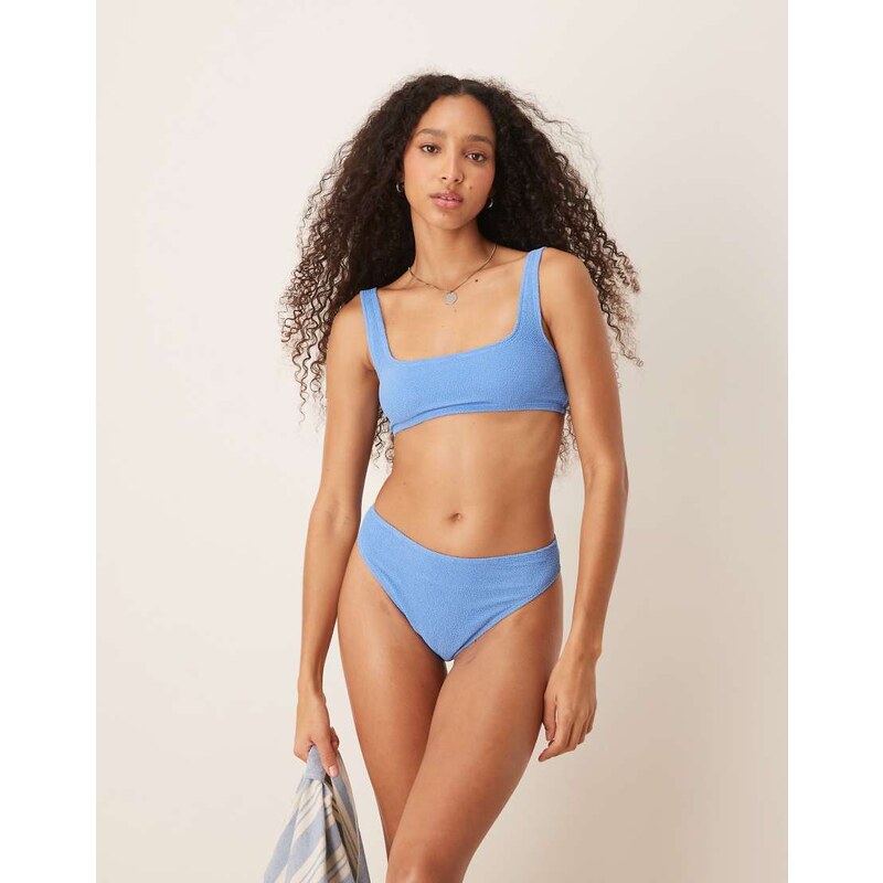 & Other Stories mix and match crinkle high leg bikini bottom in blue 105691166