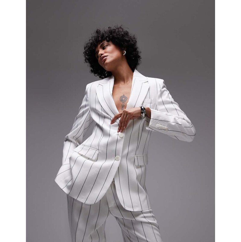 Mango tailored pinstripe blazer co-ord in white 105691202